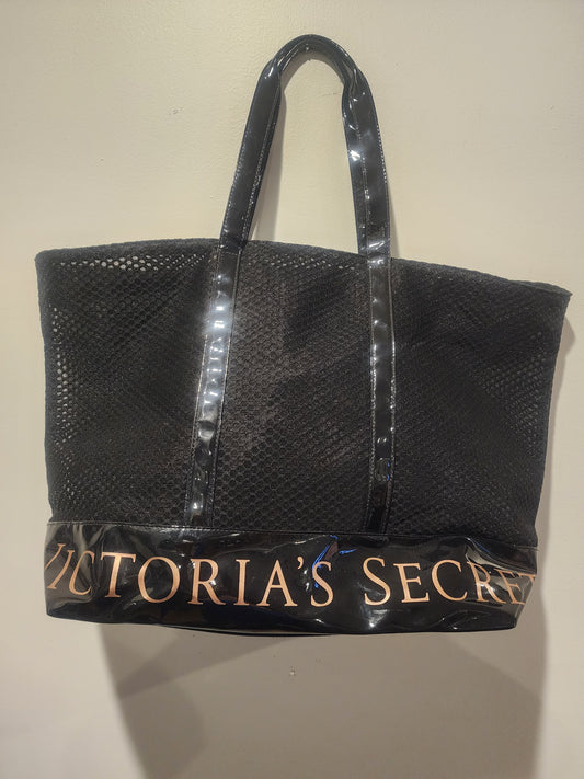 Victoria’s Secret Black Weekender Tote Bag Huge Mesh With gold Logo