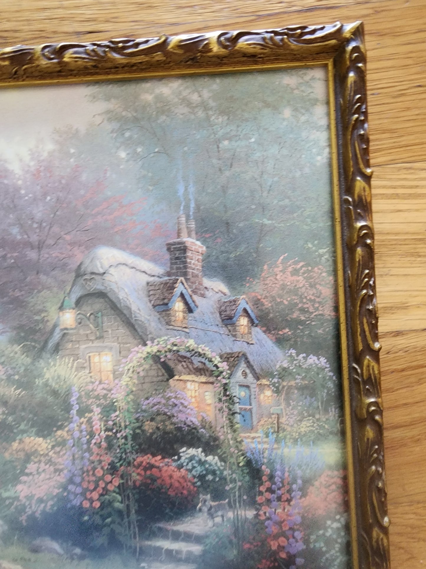 Thomas Kinkade Framed print 14x12" Cottage Bridge of light