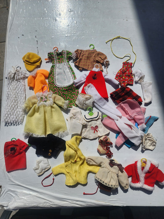 Small Vintage doll clothes aprox. 25 pieces with hangers
