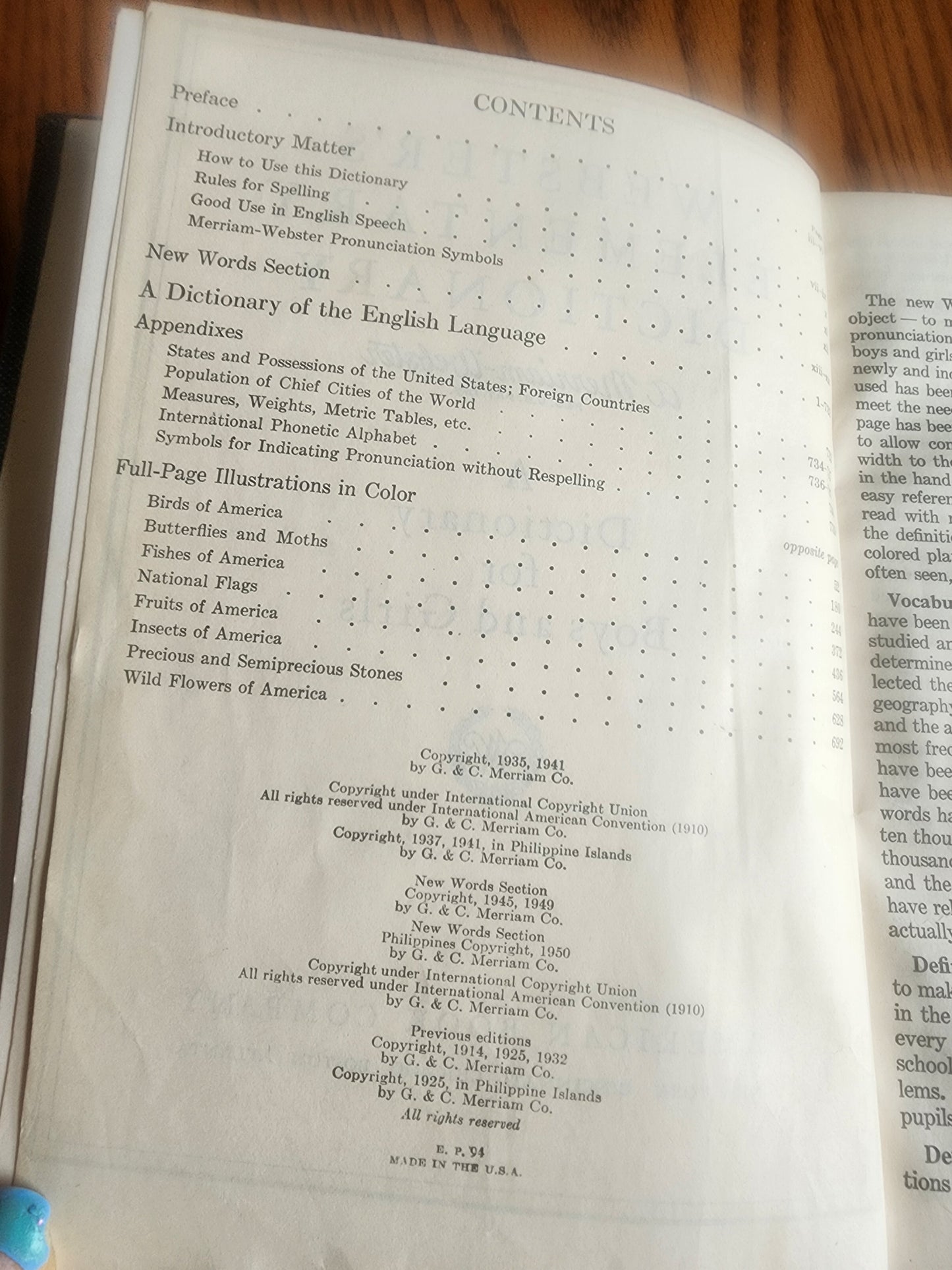 Vintage 1941 Webster's Elementary Dictionary for Boys and Girls - Illustrated