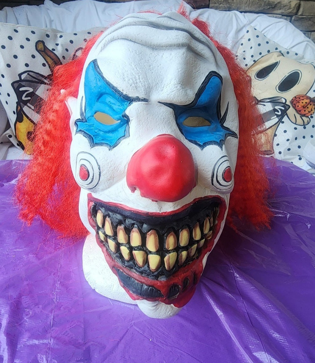 Scary Clown Mask Latex with Red Hair Costume Adult Horror IT Halloween vibe
