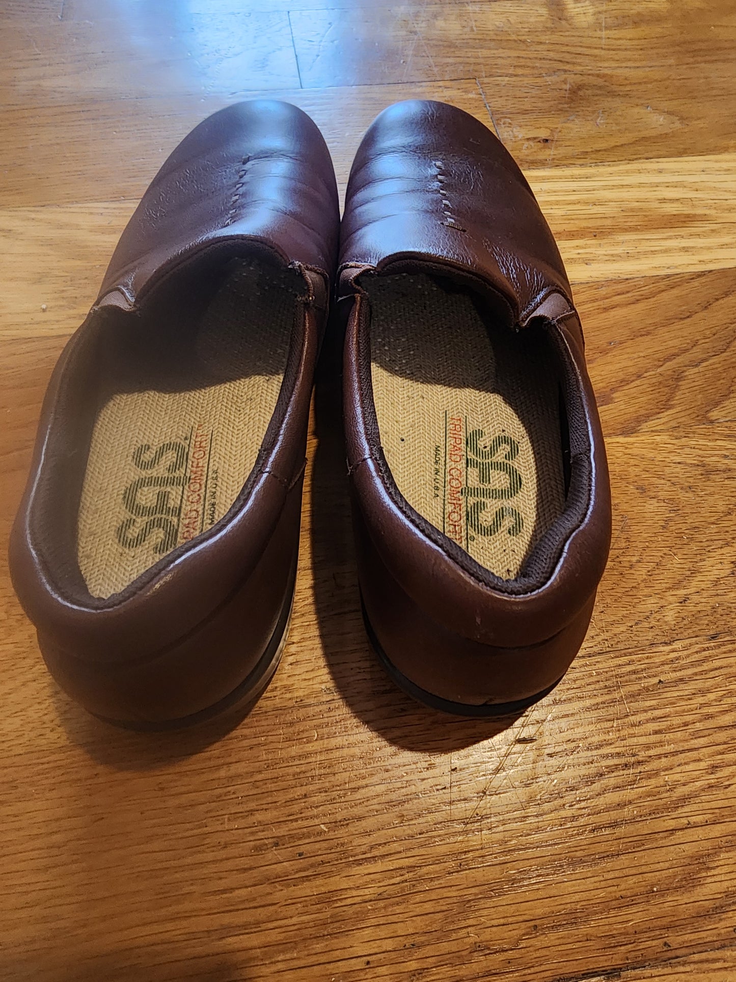 Sas Womens Viva Teak Leather Slip Ons Brown Size 8