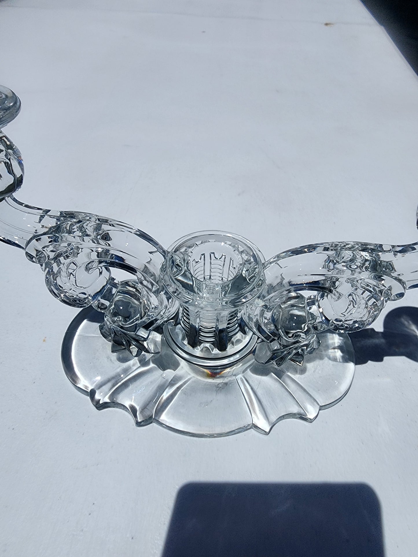 Heisey By Imperial Baroque 3 Light Candelabra Epergnes Clear Crystal 6 1/4" T