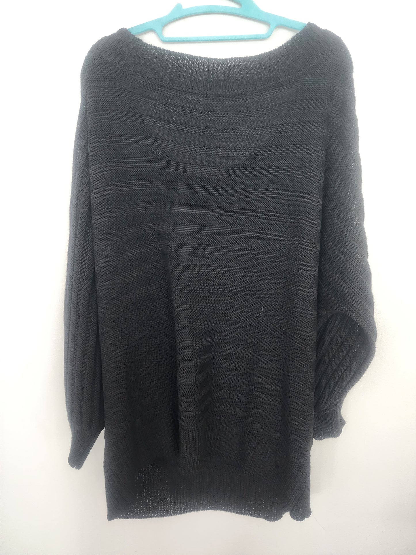 Women's Black Oversize 2XL Dolman Sleeve Sweater - Batwing Pullover Knit Top
