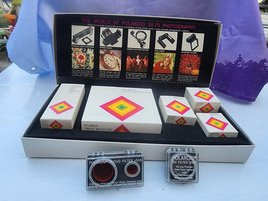 Vintage 1970's POLAROID SX-70 LAND Camera ACCESSORY KIT. With cloud & uv filter