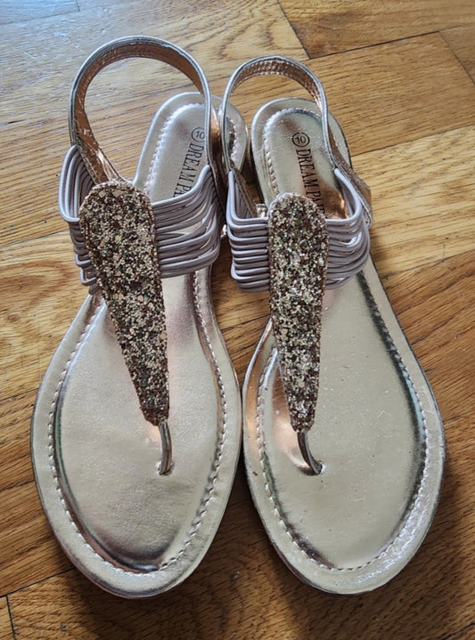Glamorous Rose Gold Glitter Thong Sandals fits size 9.5
