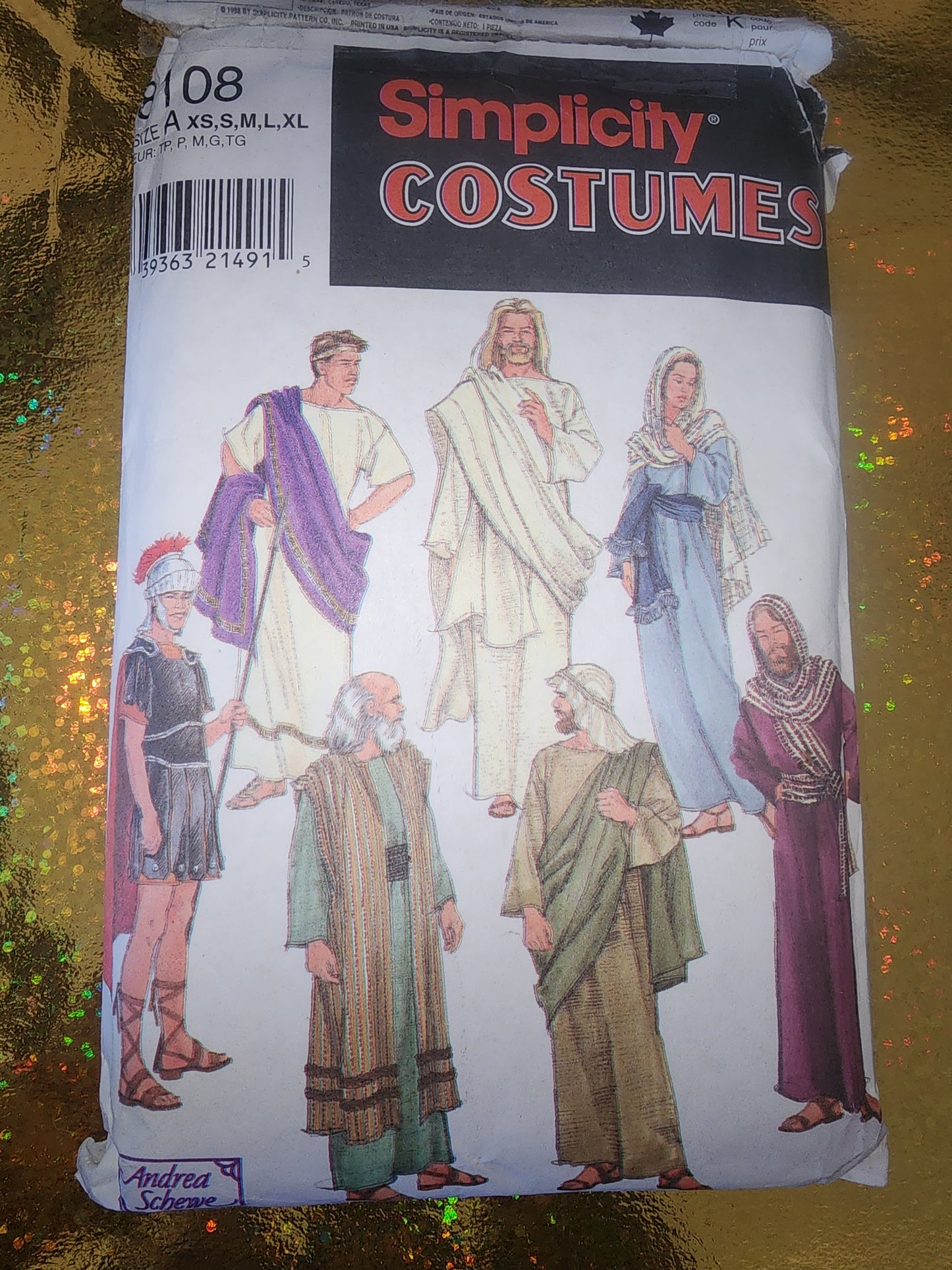 Simplicity 8108 Bible Characters Andrea Schewe Costume PATTERN Uncut XS-S-M-L-XL.  Envelope has some wear.