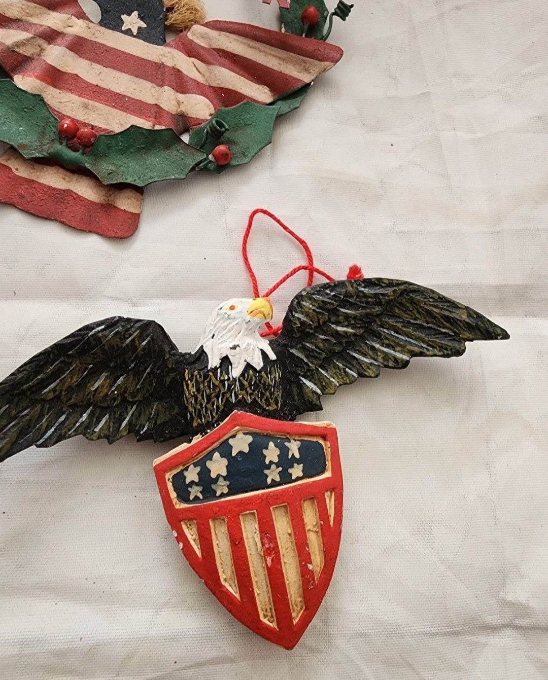 Lot of Patriotic Christmas or 4th of July Ornaments & Figurines Flag Eagle