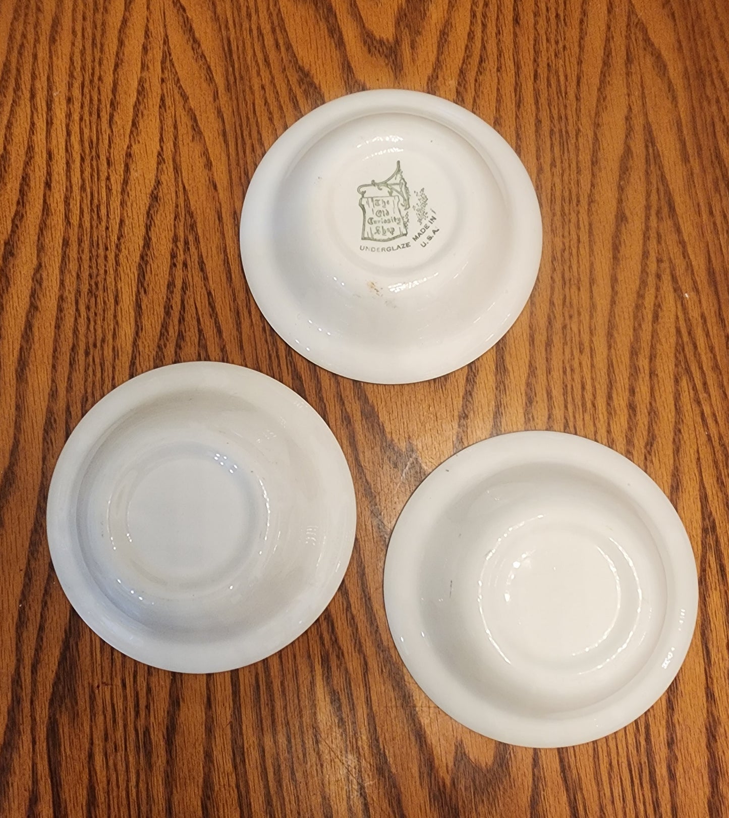 OLD Curiosity Shop Fruit Dessert Bowls Dishes MAN & PIPE HINGES Design Set of 3