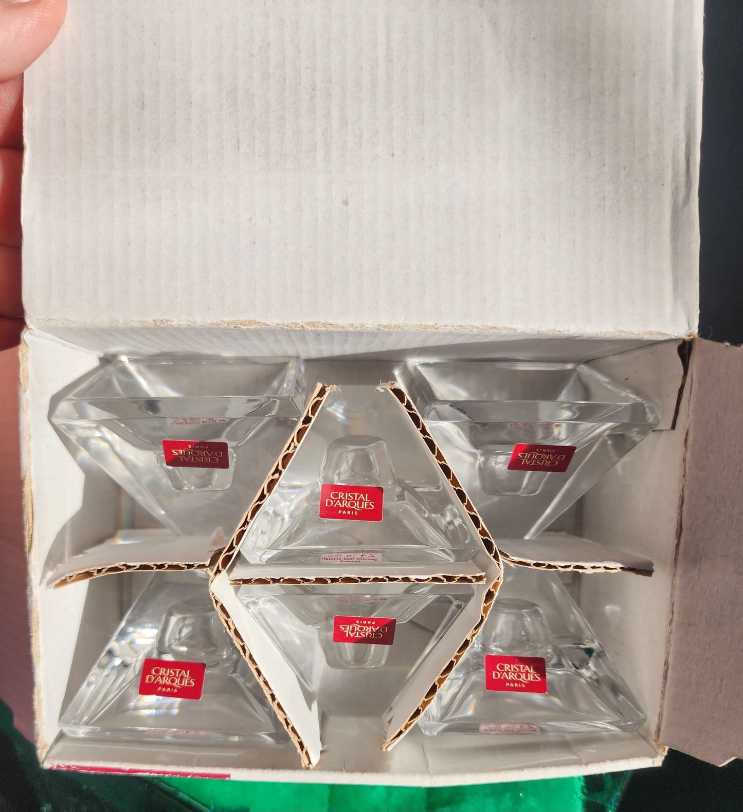 Cristal d'Arques Set of 6 24% Lead Crystal Candleholders Pyramide Paris France NIB