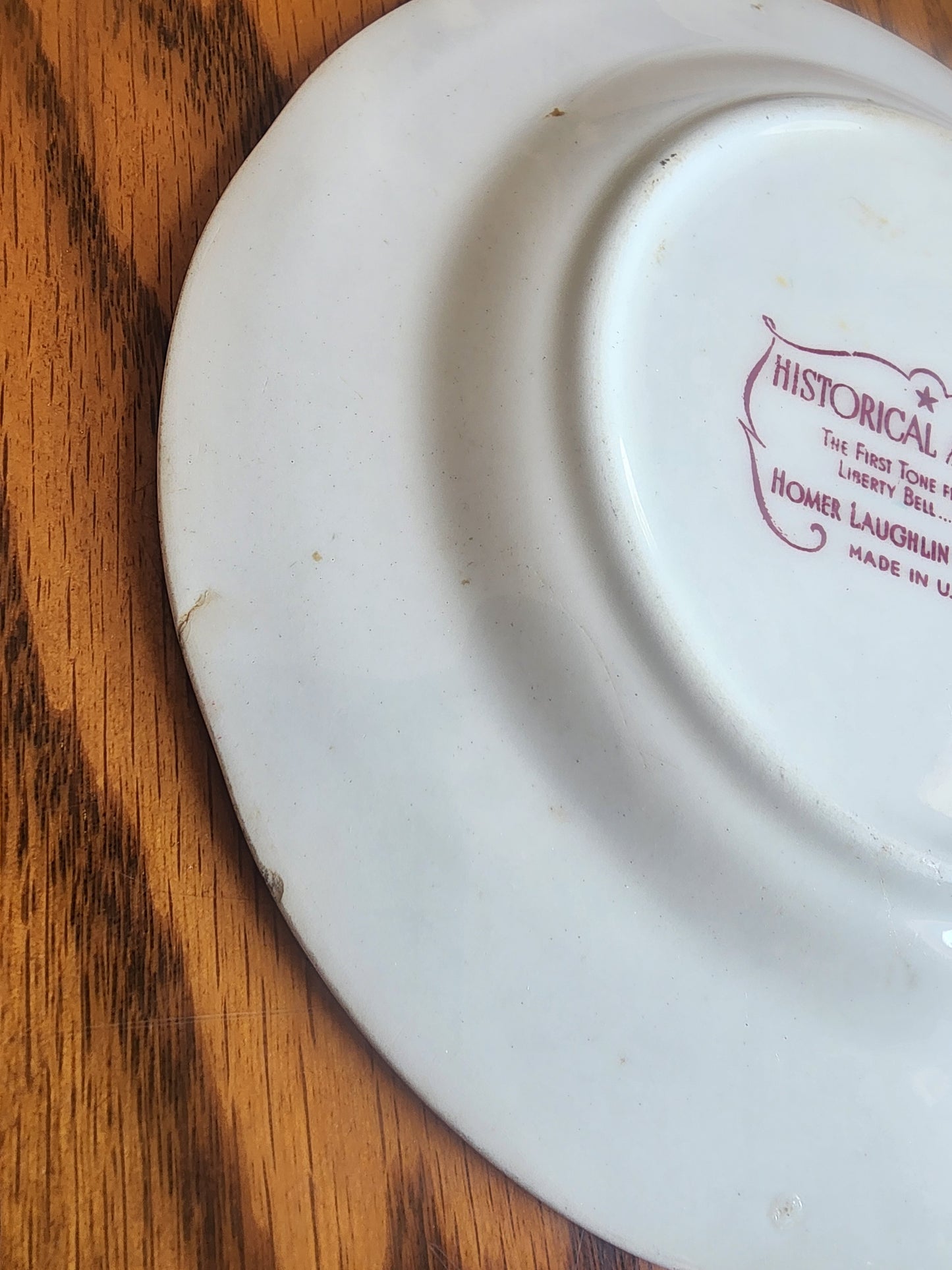 Vintage 1939 Homer Laughlin 7 3/8" salad plate in the "Historical America" pink transferware pattern