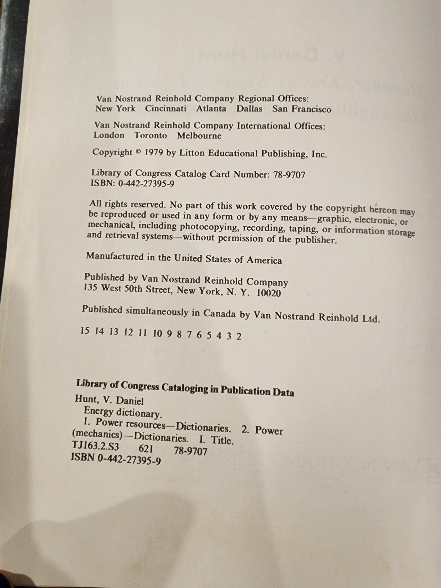 Vintage Energy Dictionary by Hunt, V. Daniel Hardback book 1979