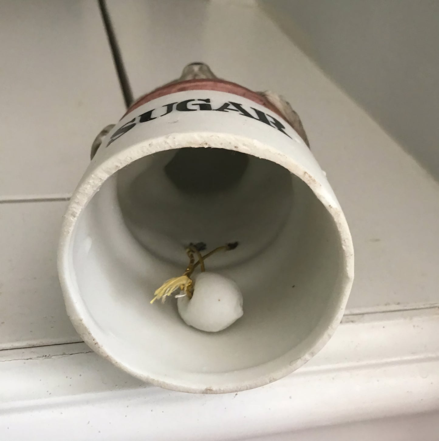 Vintage Retro Whimsy Ceramic Dog in a sugar bowl bell