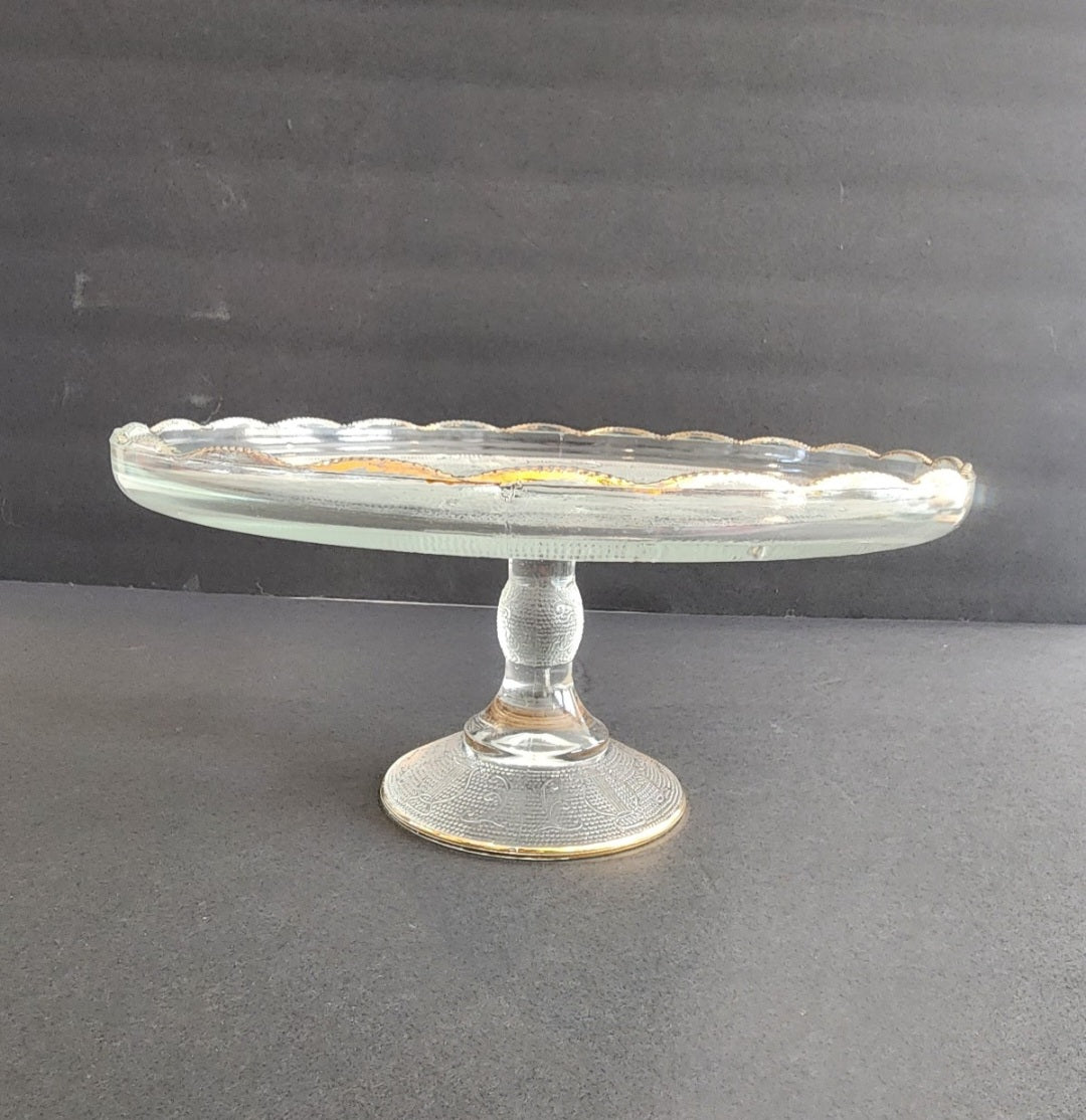 Vintage 1950s Jeanette Depression Glass Cake Plate Stand Pedestal Harp Scrolls