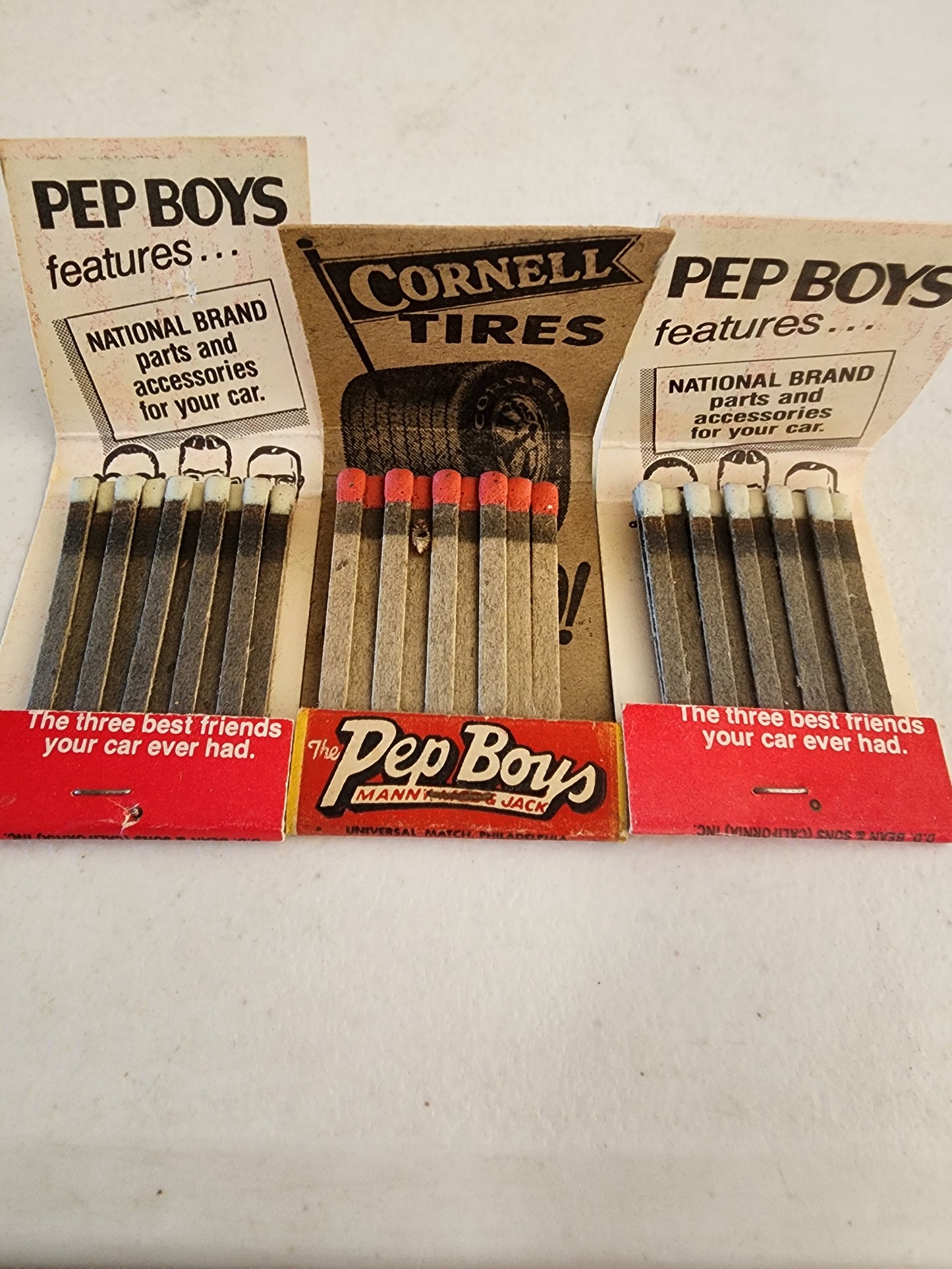 1930s - 1940s Pep Boys Matchbook Advertising Cadet Batteries Cornell tires,