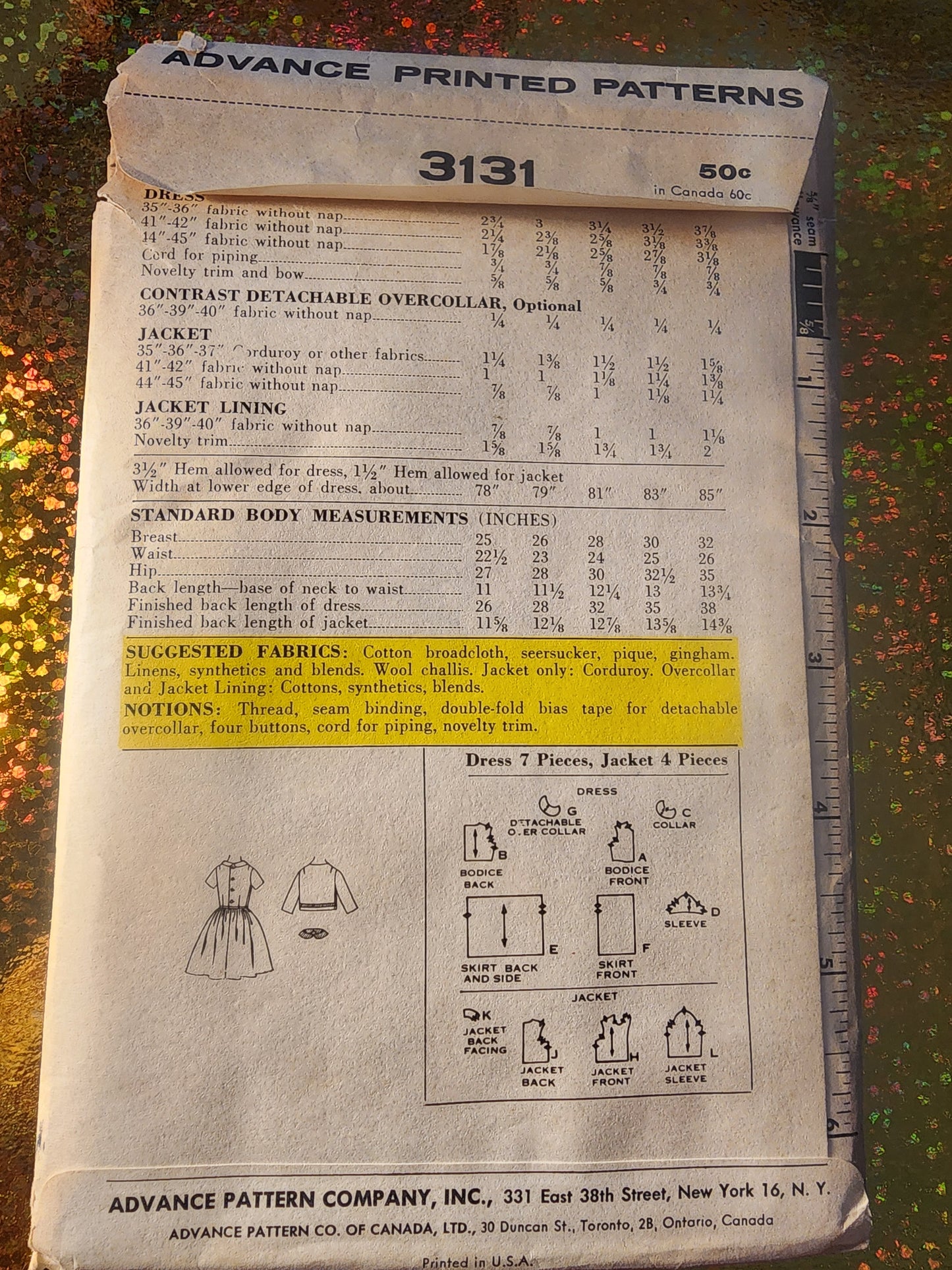 Advance Pattern 3131; ca. 1963; Girls' Dress and Jacket size 7