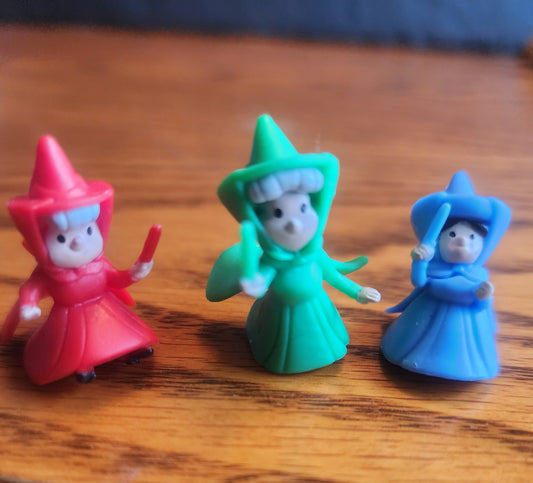 Disney Fairy Godmothers Flora, Fauna & Merryweather miniature figurines from Sleeping Beauty