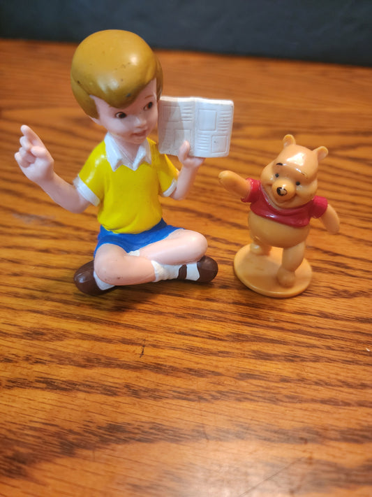 Disney Christopher Robin PVC Figure Holding Book & Winnie the Pooh.