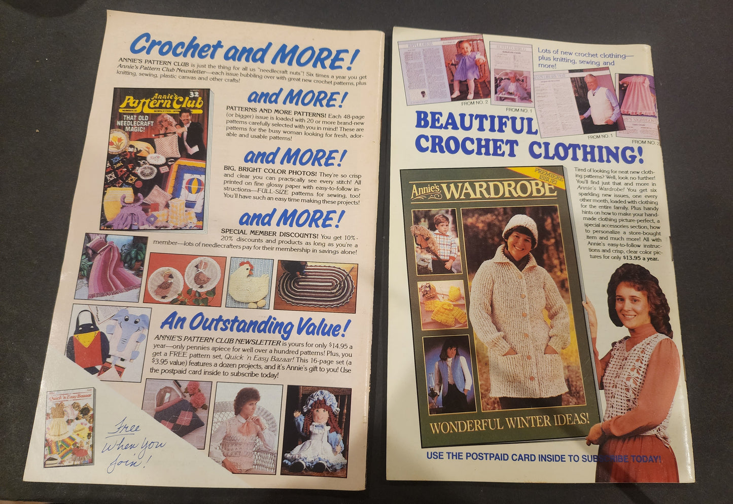 Annie’s Crochet Newsletter#17, #18 1985 Vintage Patterns, quilts,.  Both Vintage  books in good condition.
