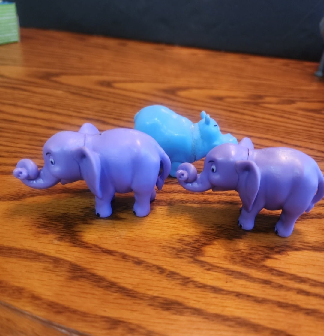 Noah's ark Blue Hippo and 2 Purple Elephants replacement figures