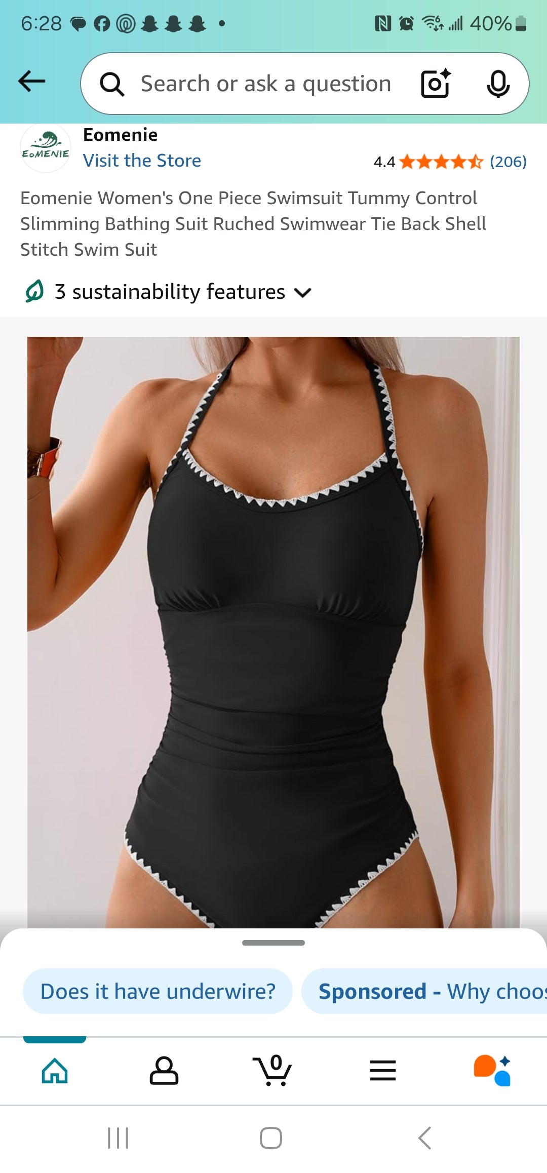 Eomenie Women's One Piece Swimsuit Tummy Control Slimming Bathing Suit Ruched Swimwear Tie Back Shell Stitch Swim Suit