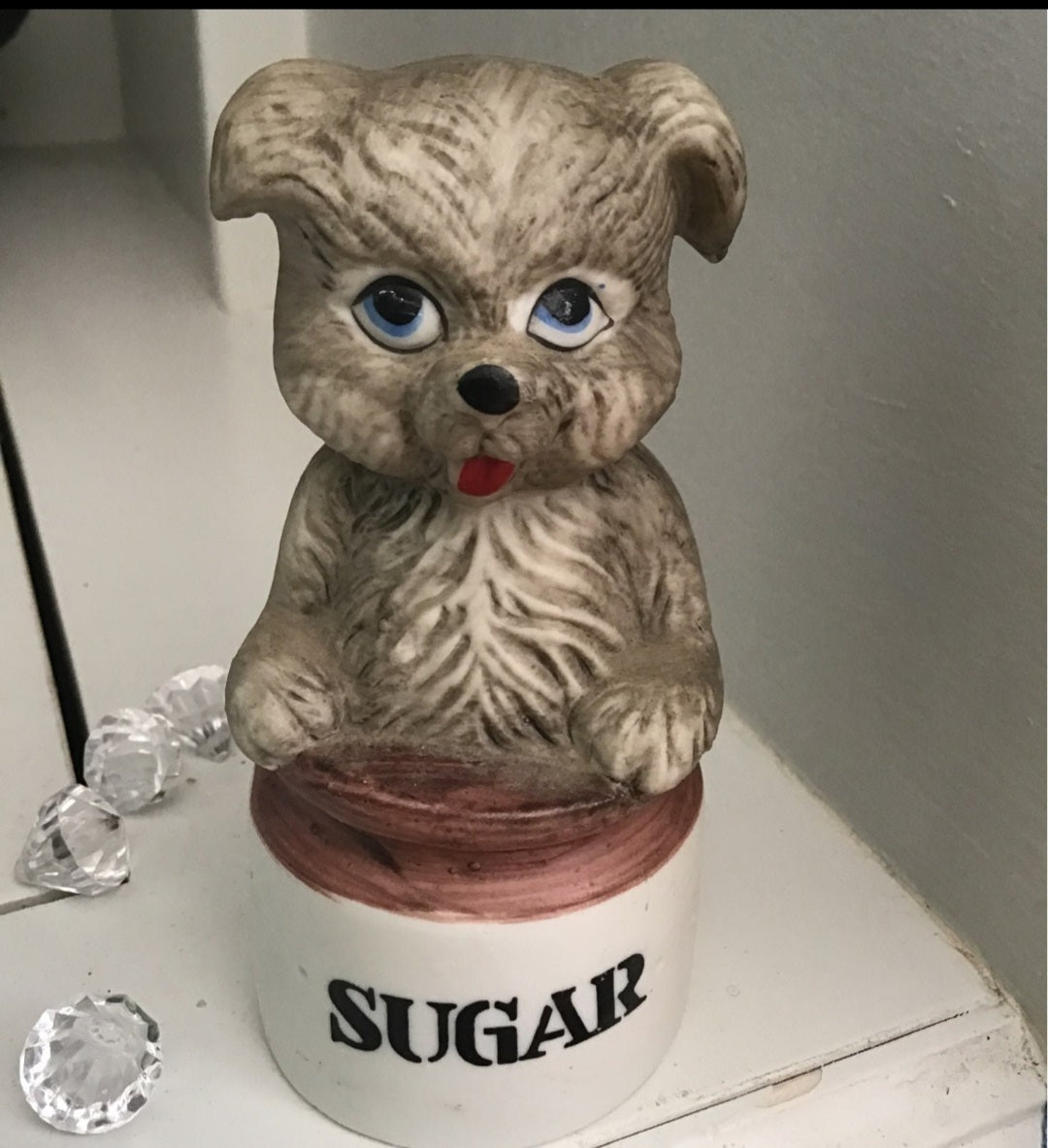 Vintage Retro Whimsy Ceramic Dog in a sugar bowl bell