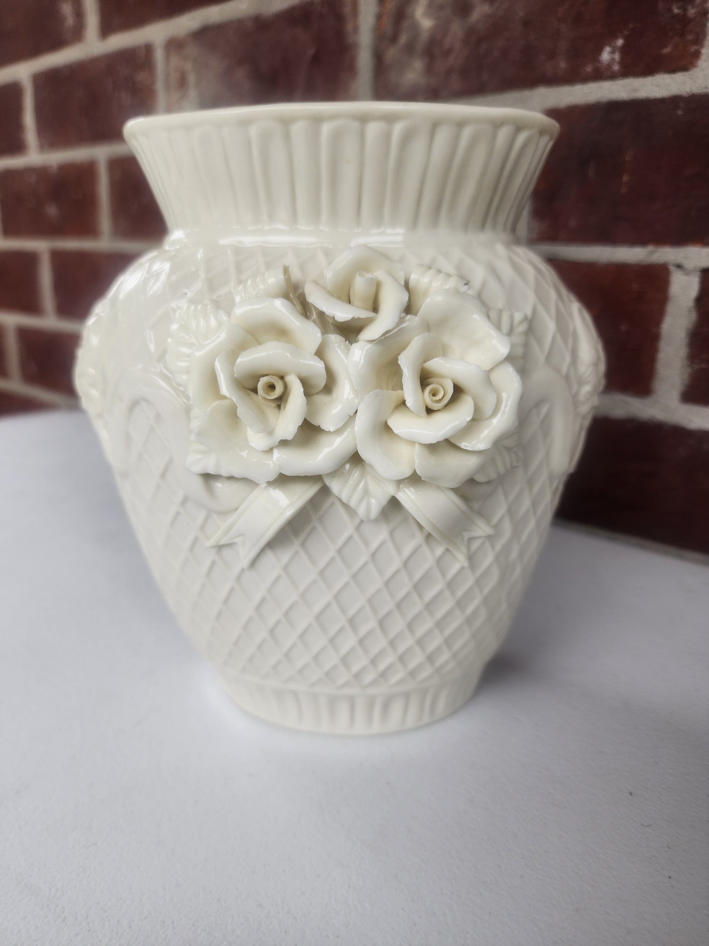 Embossed Ivory Vase: Capodimonte Style 7.5"