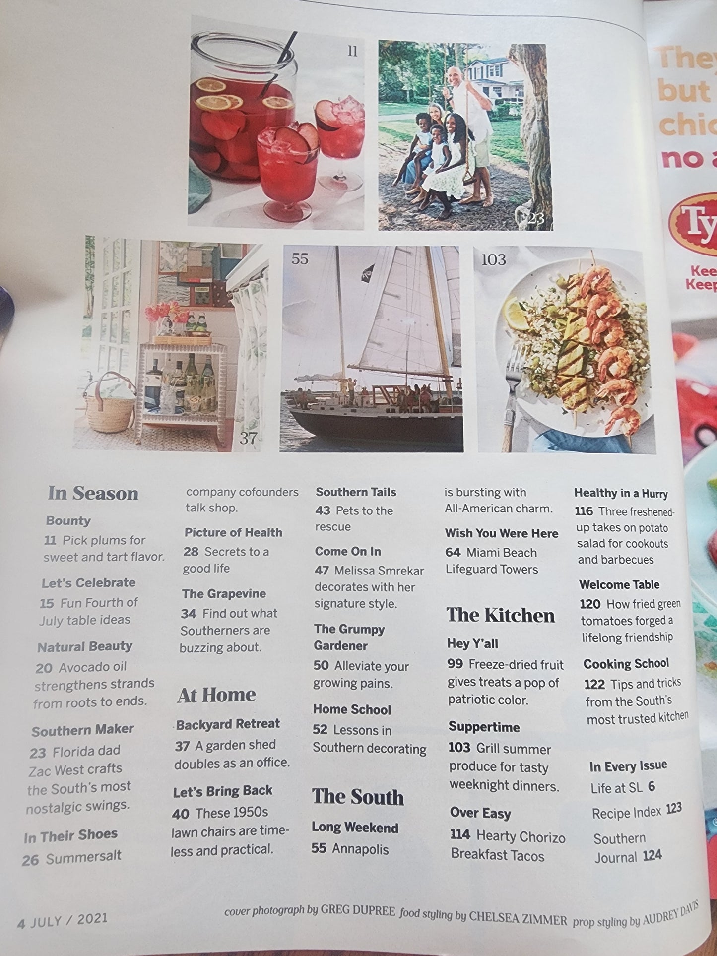 Southern Living July 2021 Easiest Pie In The World & other delicious recipes, 4th of July table ideas.