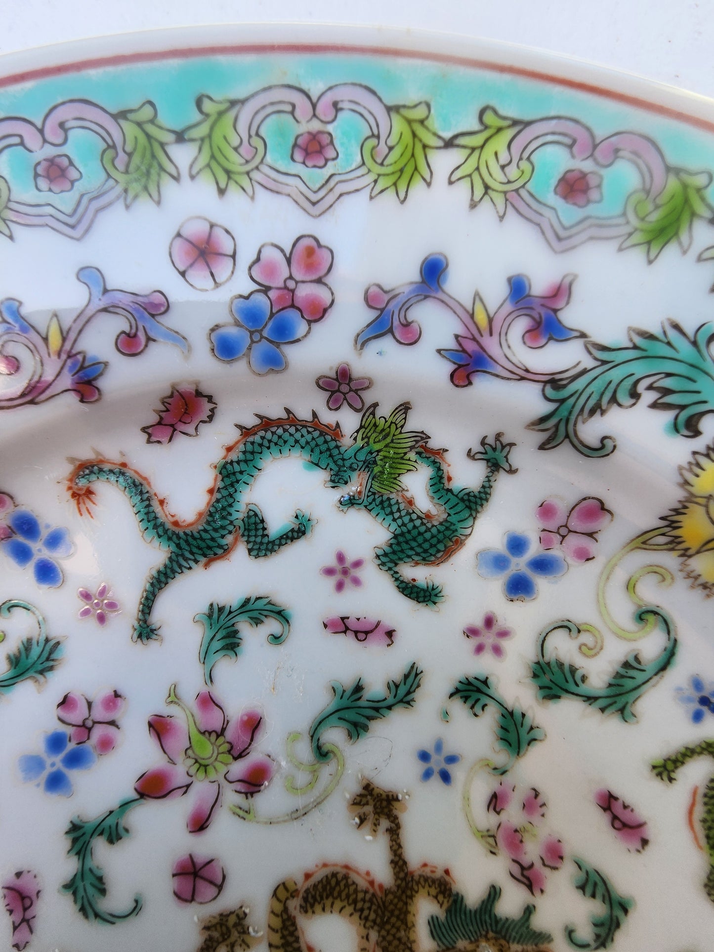 Vintage Jingdezhen Porcelain Dragon Plate 9" - Factory Mark 09 Famille Rose