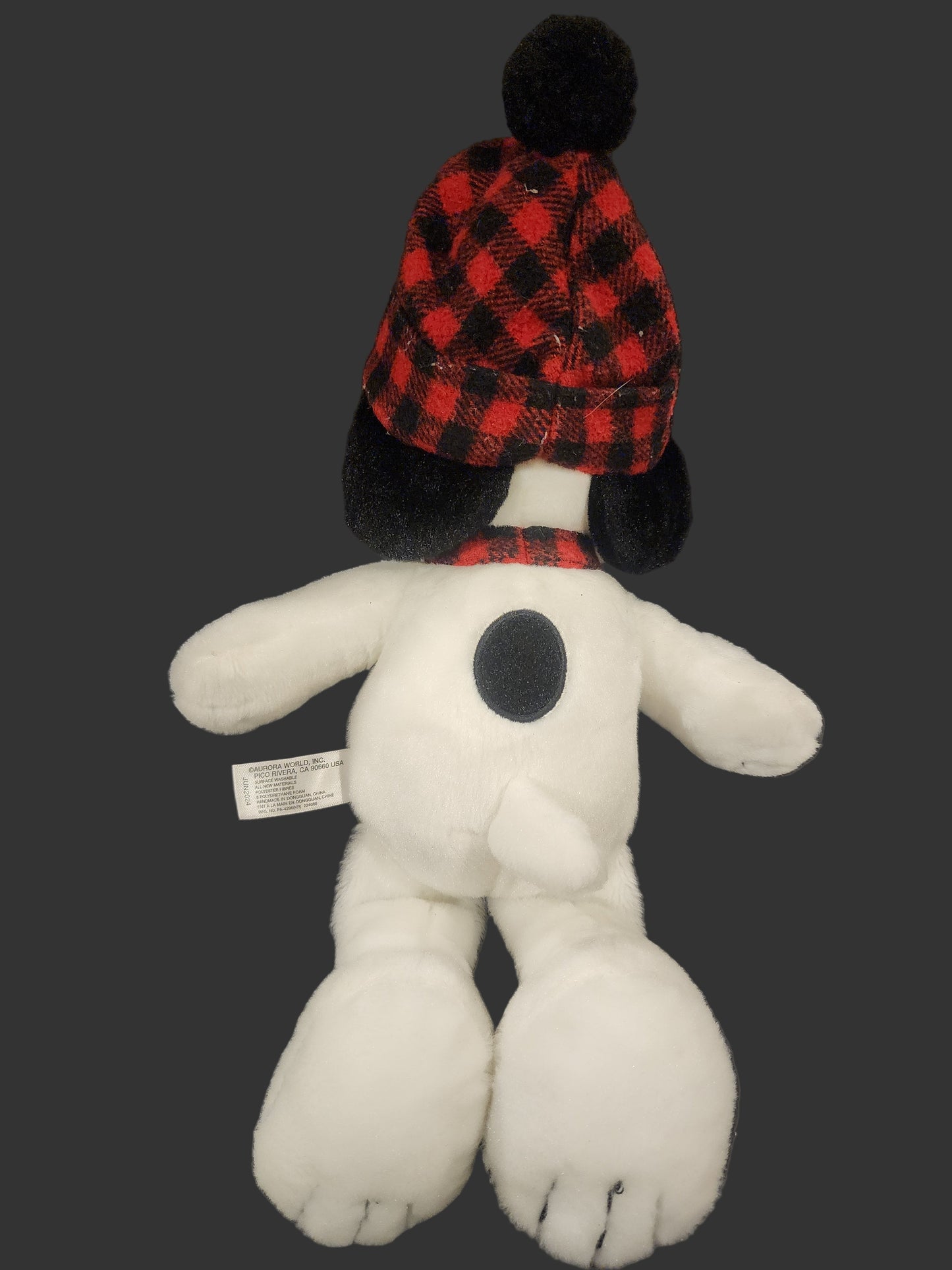 Aurora Snoopy Plush Stuffed Animal Red Black Plaid Winter Hat Peanuts 2024 12"