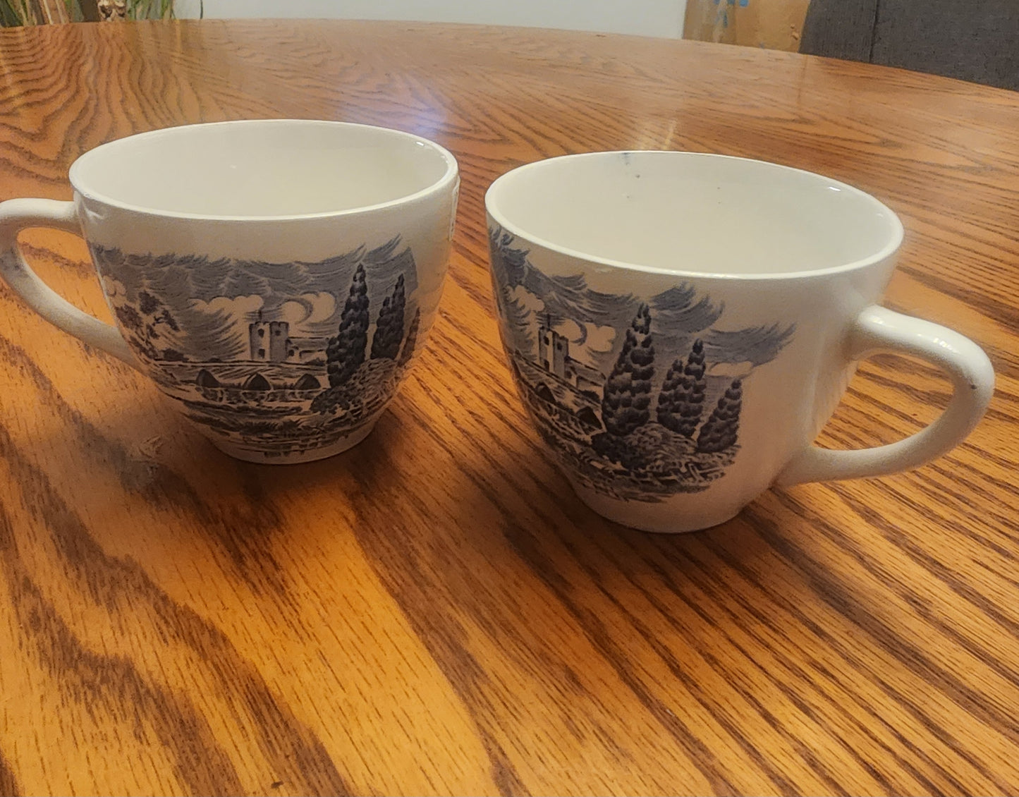 Vtg. Wedgwood & Co. Ltd "Countryside" Castle Blue & White Transferware Set of 2 teacups