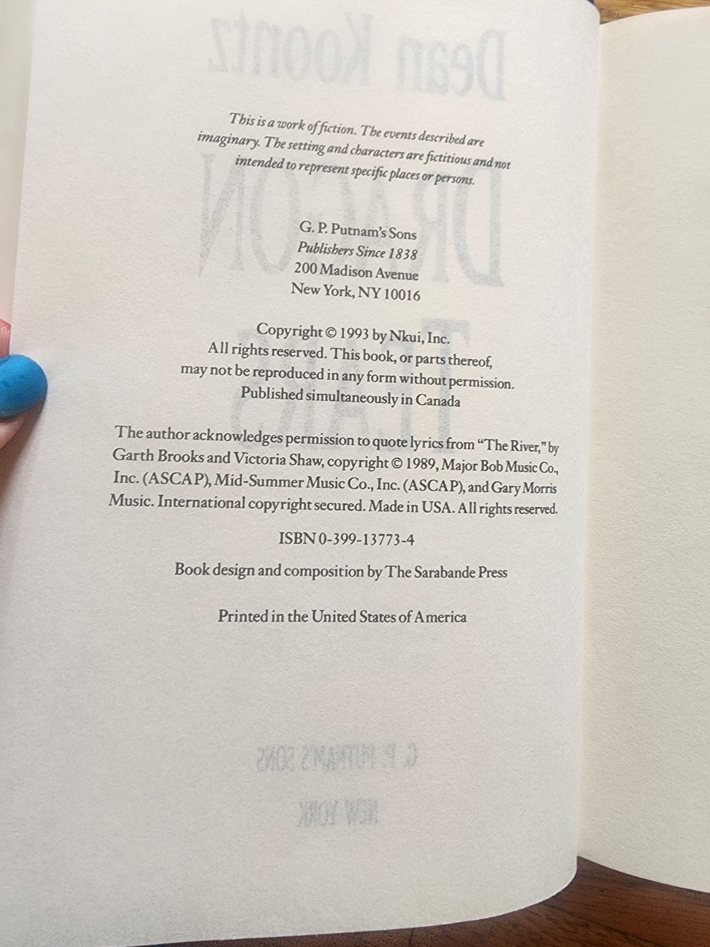 DRAGON TEARS by Dean Koontz  1993 Putnam FIRST EDITION hardcover HCDJ HORROR