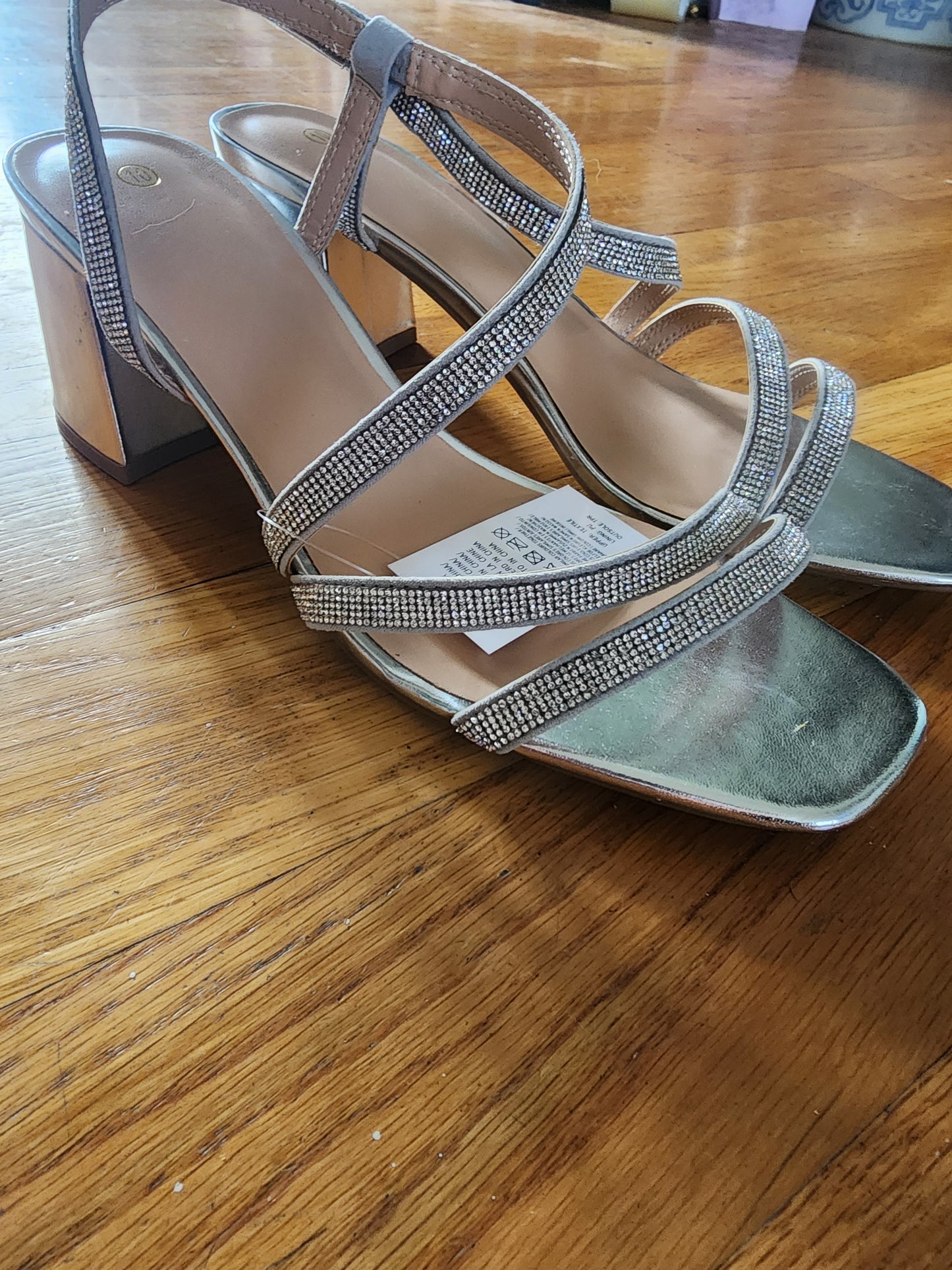 Elegant Silver Rhinestone Strap Sandals, Size 10
