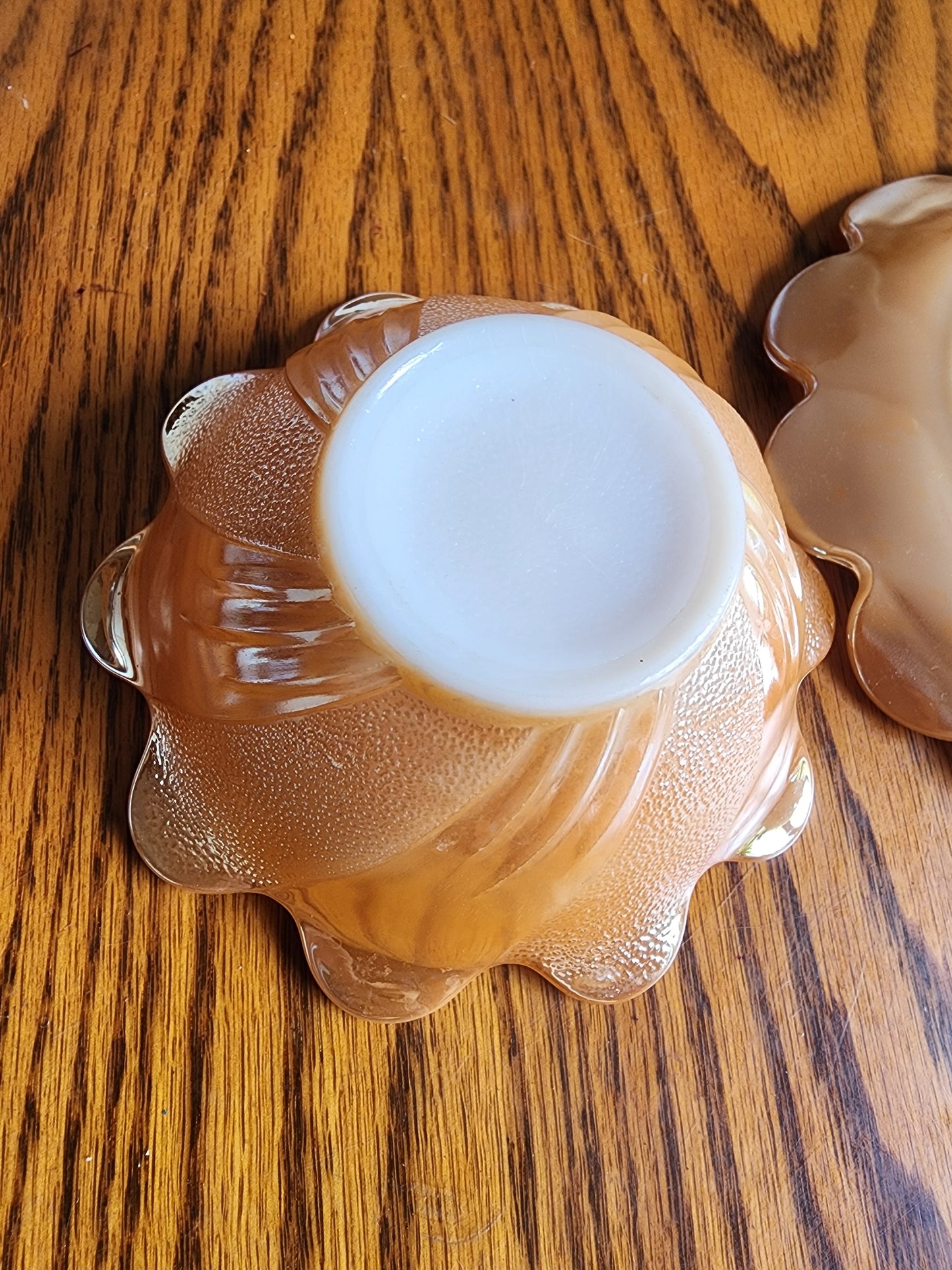 Vintage Fire-King Peach Lustre Petal Bowl & Saucer Set Anchor Hocking Milk Glass