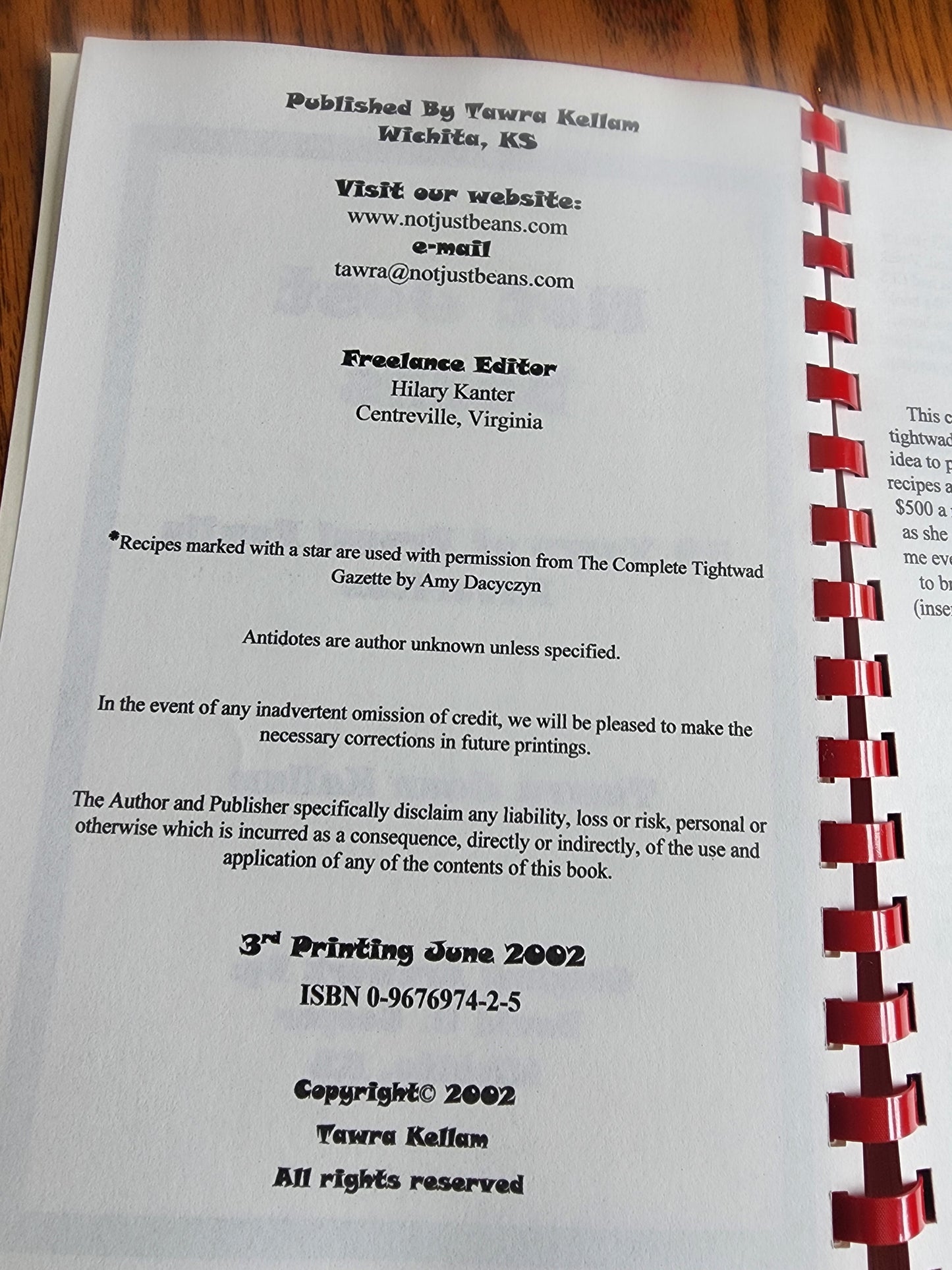 Not Just Beans: Fifty Years of Frugal Family Favorites spiral softcover Cookbook