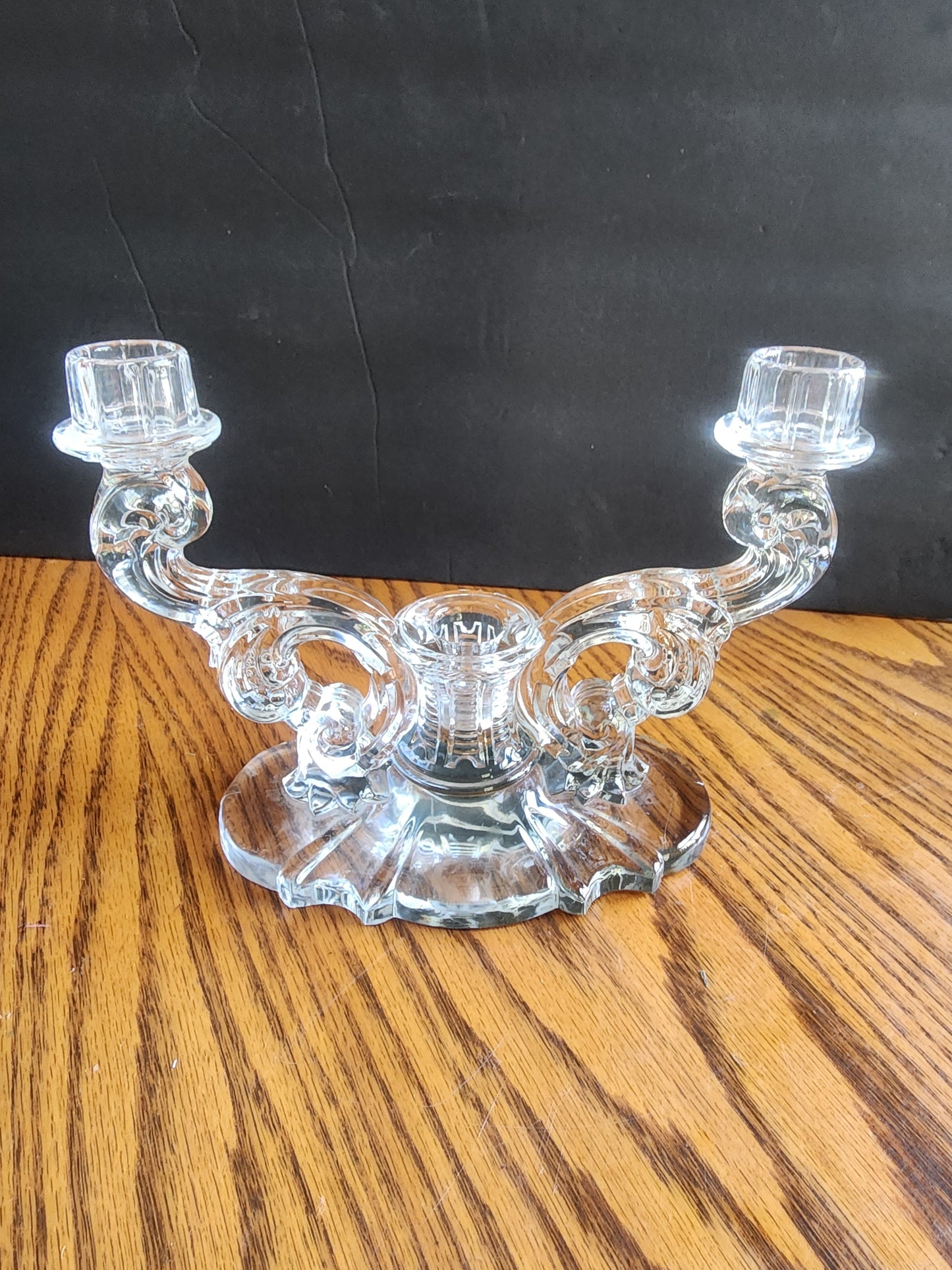 Heisey By Imperial Baroque 3 Light Candelabra Epergnes Clear Crystal 6 1/4" T
