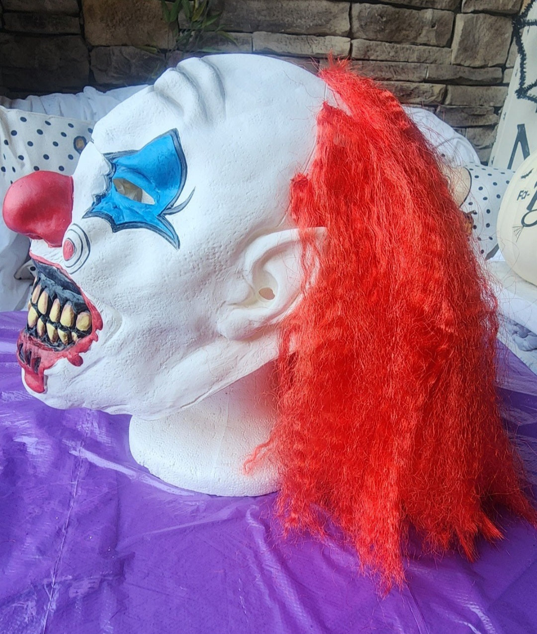 Scary Clown Mask Latex with Red Hair Costume Adult Horror IT Halloween vibe