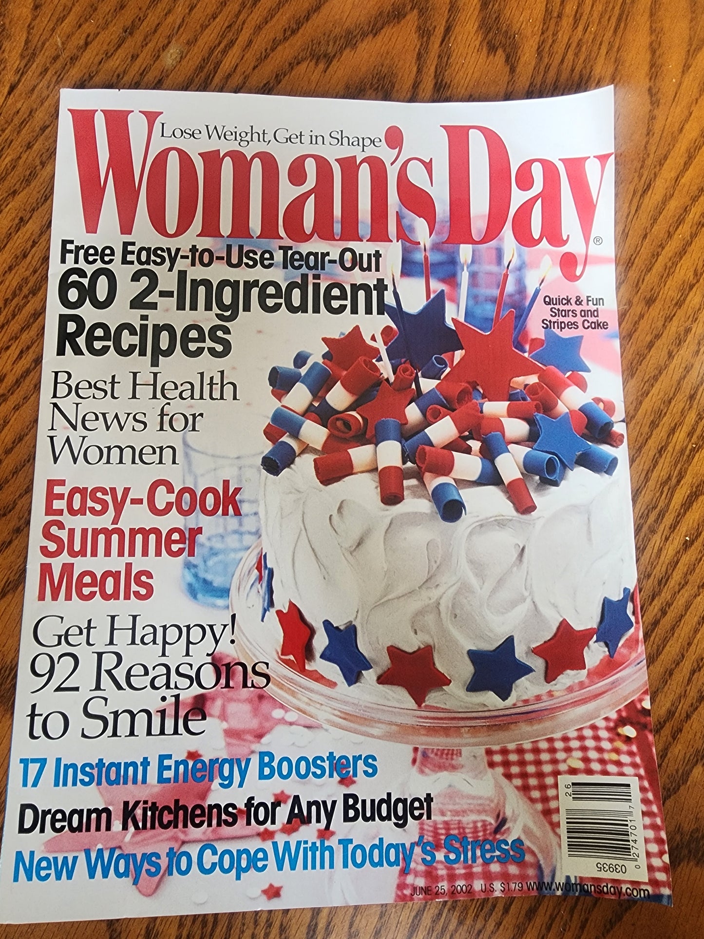 Woman's Day June 25 2002 Easy 60 2-Ingredient Recipes ways to cope with Stress,