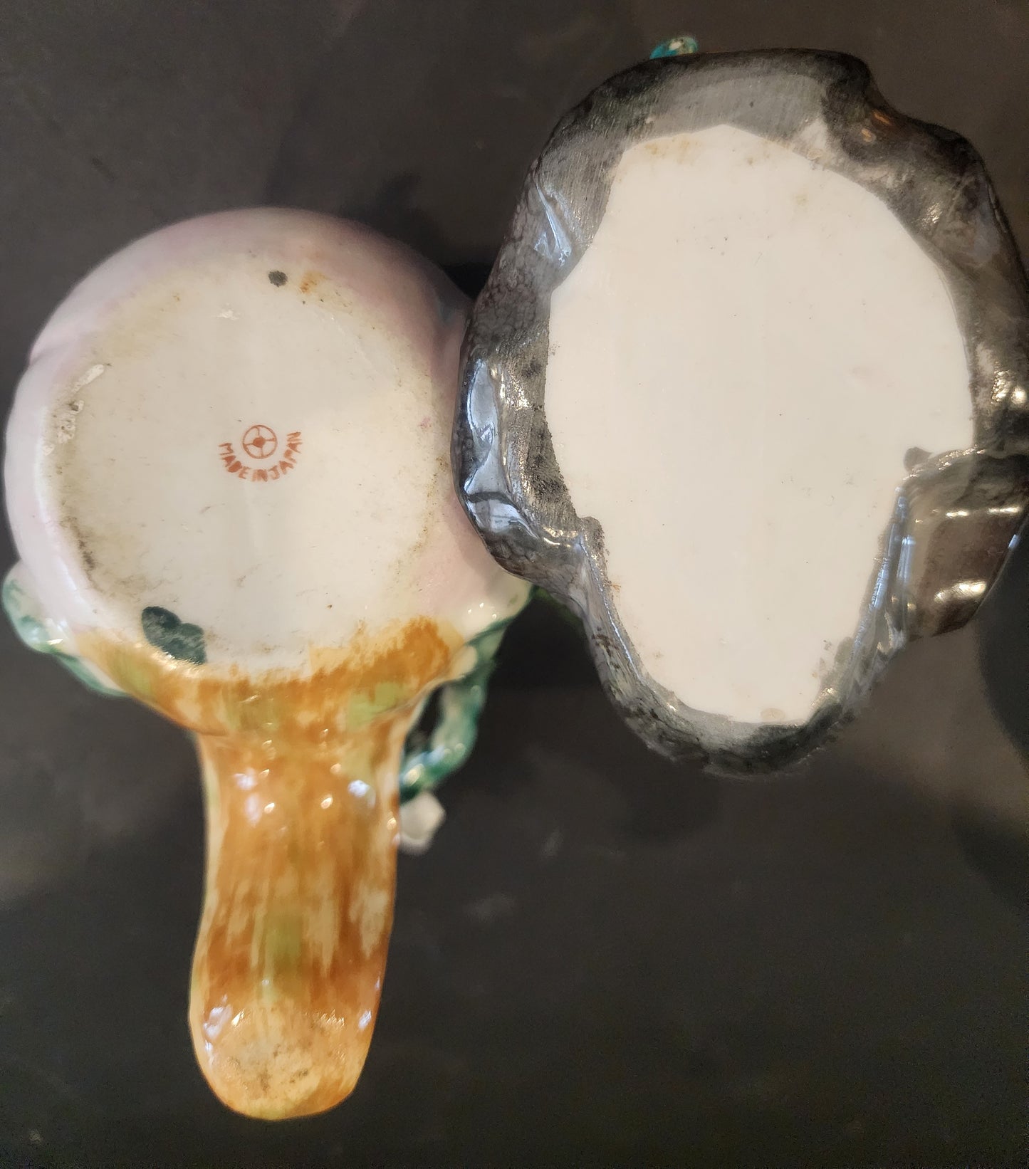 Vintage Mid-Century Green Pixie & Pink Whimsical Tulip Ceramic Planter Set - 1940s/1950s Made in Japan