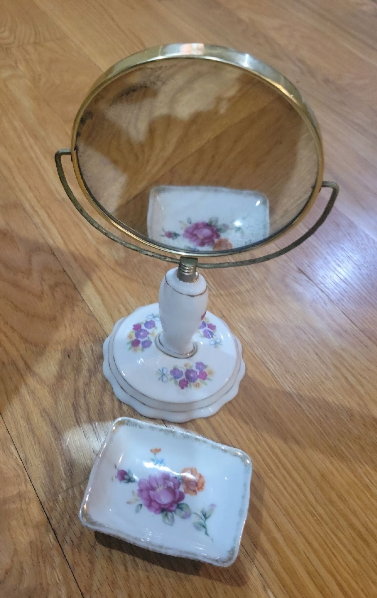 Vintage Porcelain vanity mirror and Porcelain ring tray