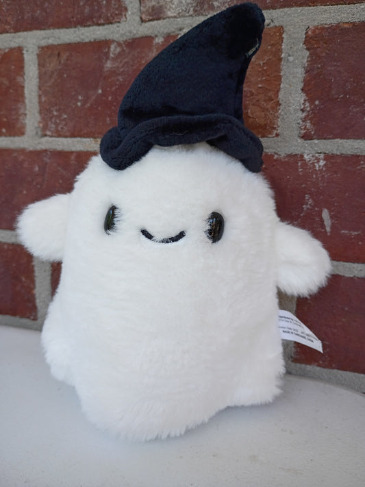 Cute Ghost Plush with Black Witch Hat 9.5” Halloween Stuffed Animal Decor