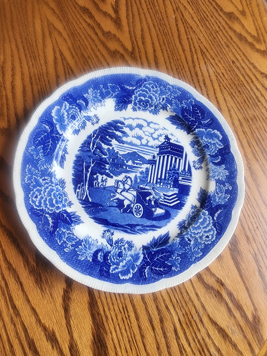 HB Japan Flow Blue China Platter Antique Greek Roman Chariot Architecture 12.25"