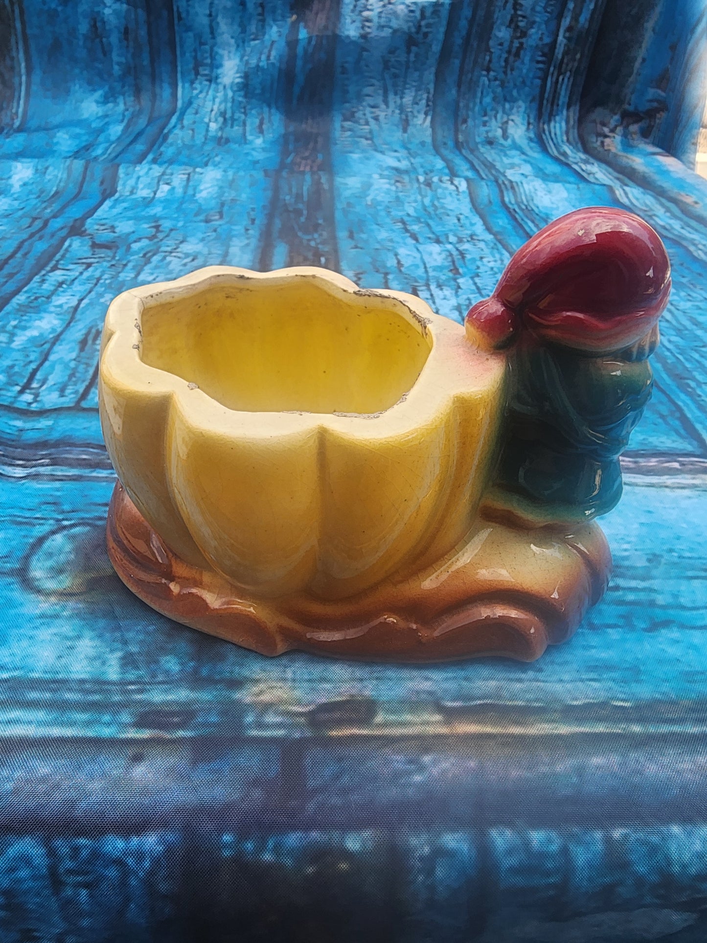 Vintage Ceramic Planter Fall gnome Pumpkin 1950s