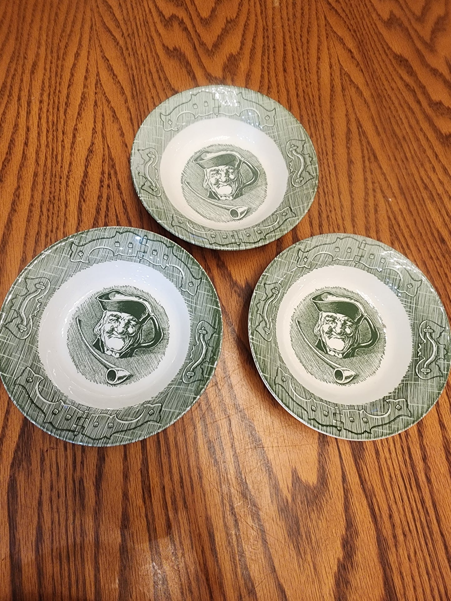 OLD Curiosity Shop Fruit Dessert Bowls Dishes MAN & PIPE HINGES Design Set of 3