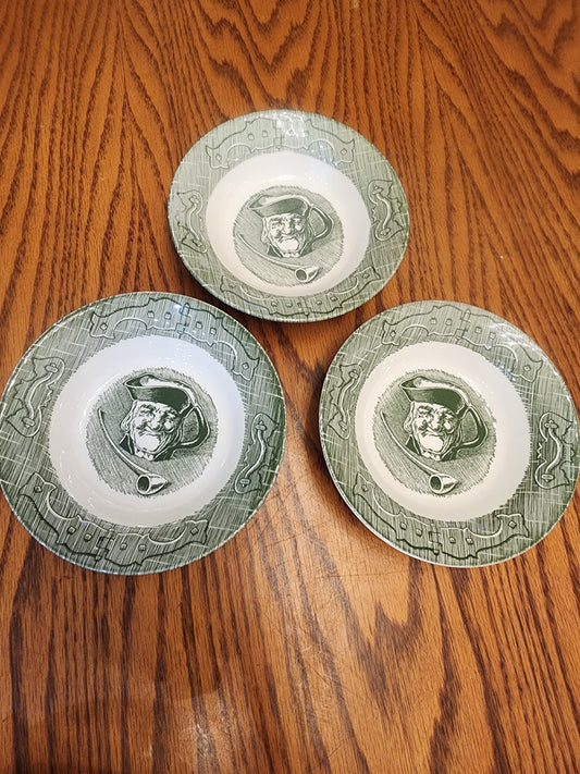OLD Curiosity Shop Fruit Dessert Bowls Dishes MAN & PIPE HINGES Design Set of 3