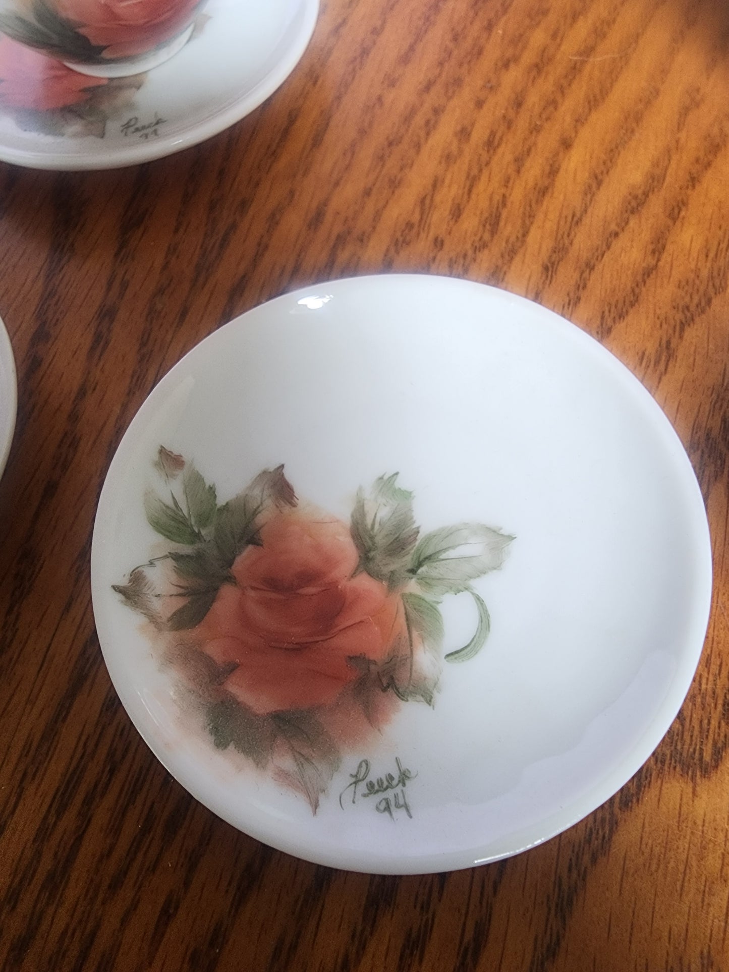 Vintage Miniature  China Peach tea set with Roses 1994
