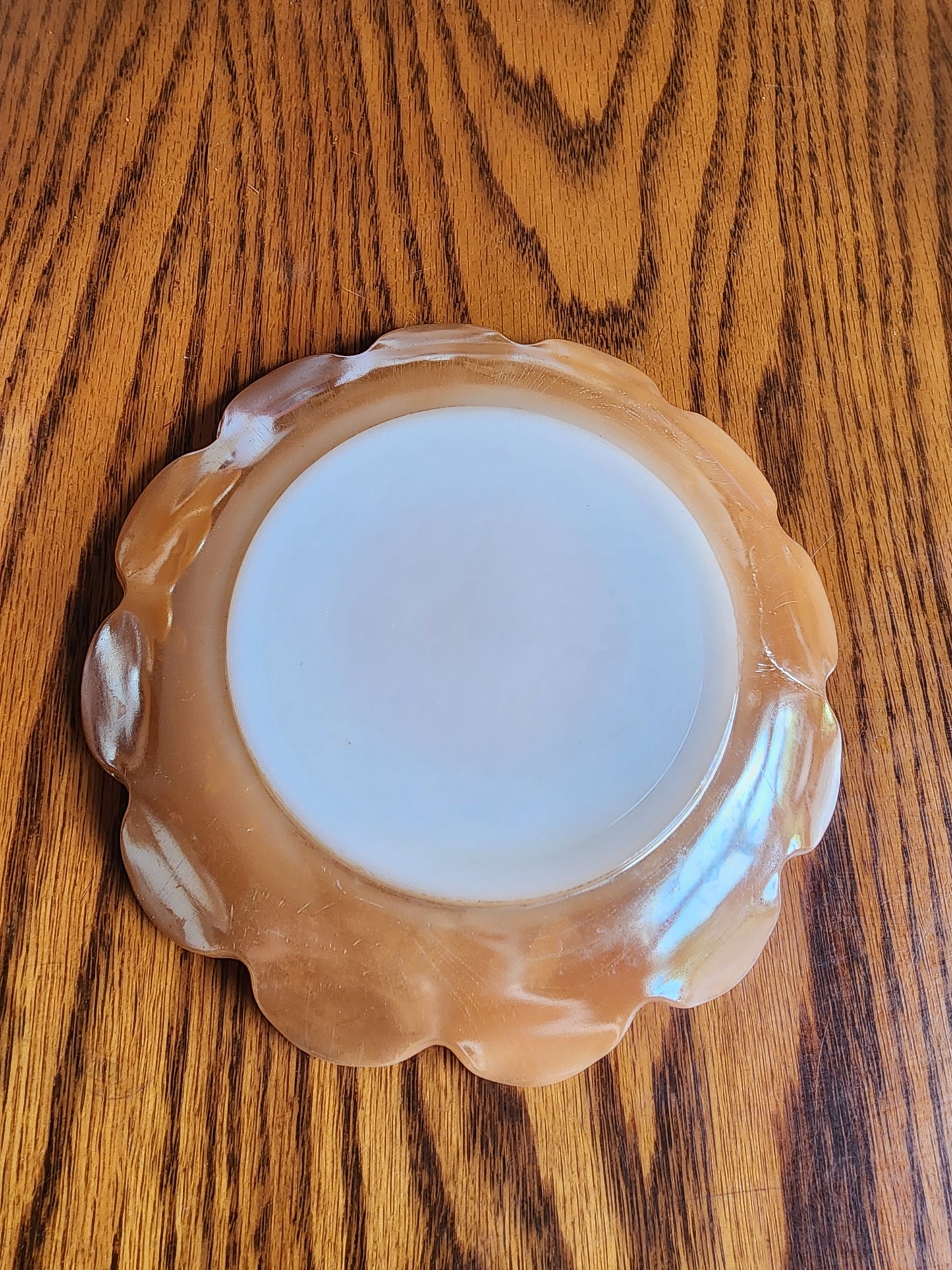 Vintage Fire-King Peach Lustre Petal Bowl & Saucer Set Anchor Hocking Milk Glass
