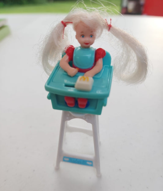 McDonald’s Happy Meals Toy Barbie Kelly Doll In High Chair Mattel 1998 Works