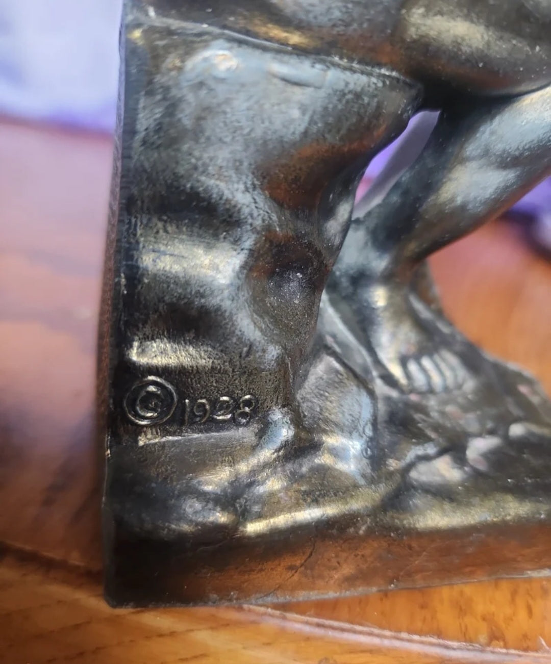Vintage 1928 Metal The Thinker Man Figurine. Book End.