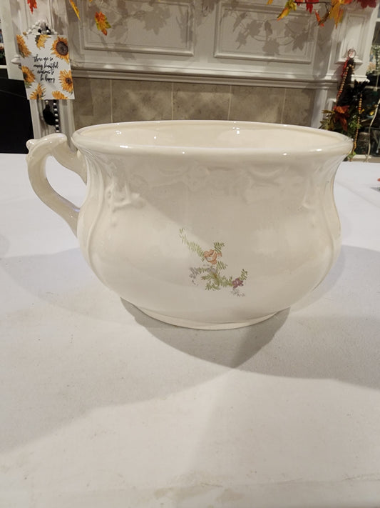 Vintage Ceramic Chamber Pot with floral decoration on side